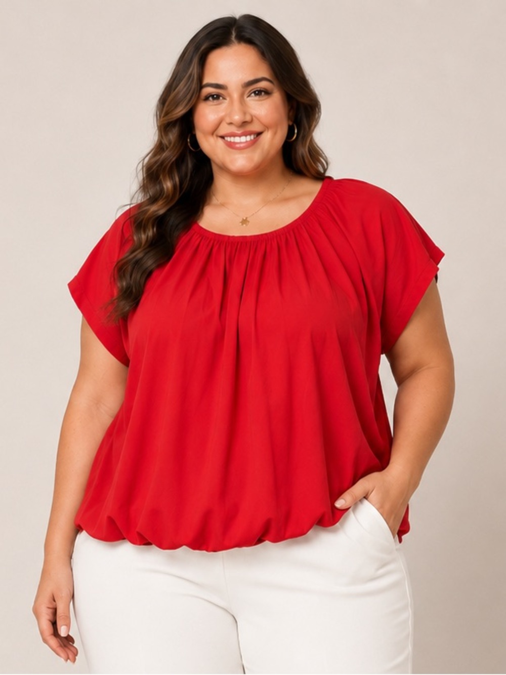 Carla Rockmore Collection 100% Cotton Cap-Sleeve Bubble Blouse XL new A684500